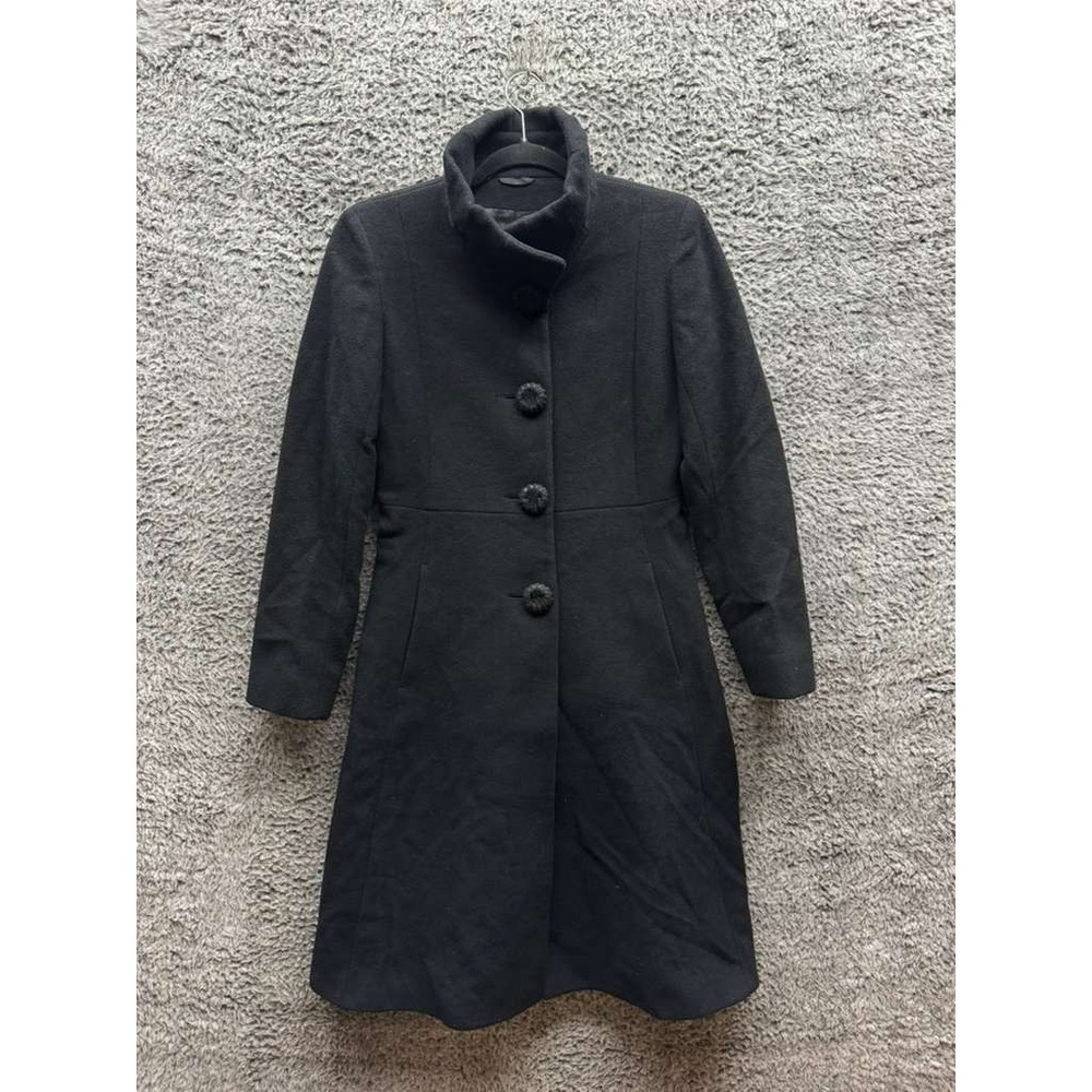 Cinzia Rocca Wool And Angora High Stand Up Collar Fleece Coat Black Women Size 4